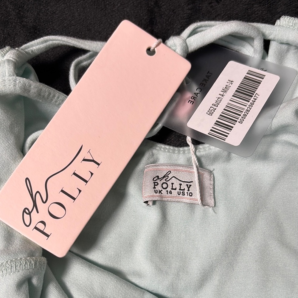 Oh Polly Mint-Green Bodycon Maxi Dress • Lace-Up Bust, Square Neck Sz US 10 - Picture 3 of 11